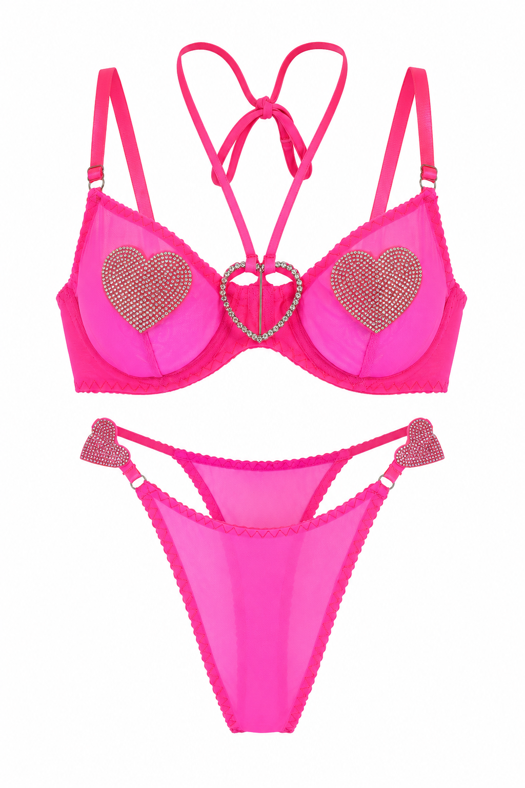 Hot pink rhinestone heart bikini set